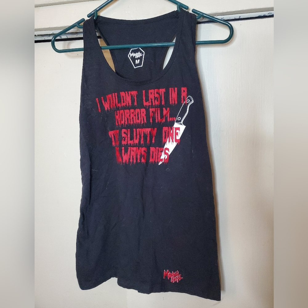 Racer back tank top with lettering